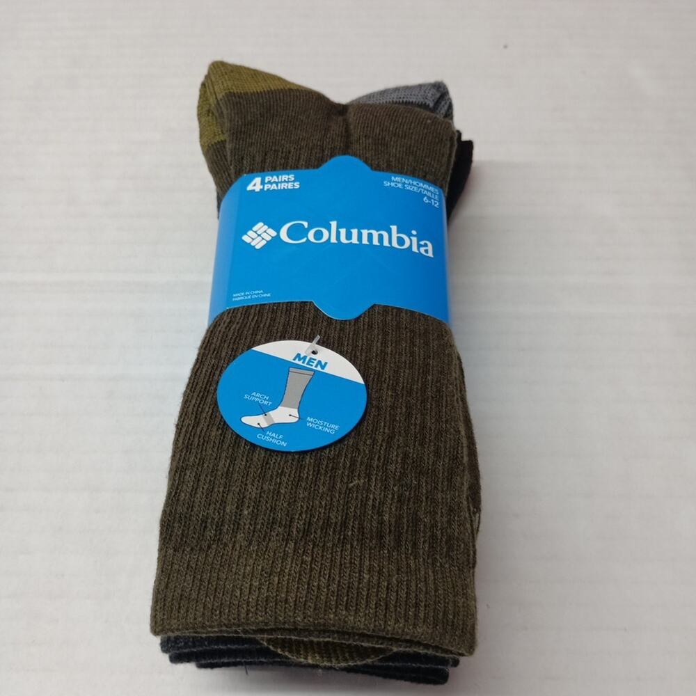 Columbia‎ Multi Colored Crew Socks 4 Pairs Polyester Blend Men's Size 6-12 New